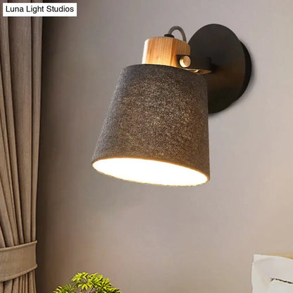 Modern wood and gray fabric shade wall lamp bedroom light