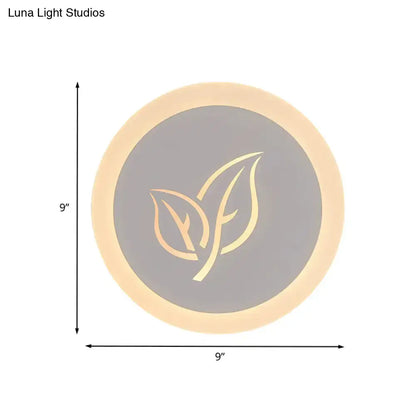 Modern wood and gray leaf wall lamp bedroom circular sconce