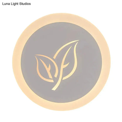 Modern wood and gray leaf wall lamp bedroom circular sconce