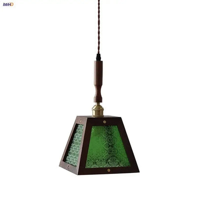 Modern wood and green led glass pendant lamp dining room