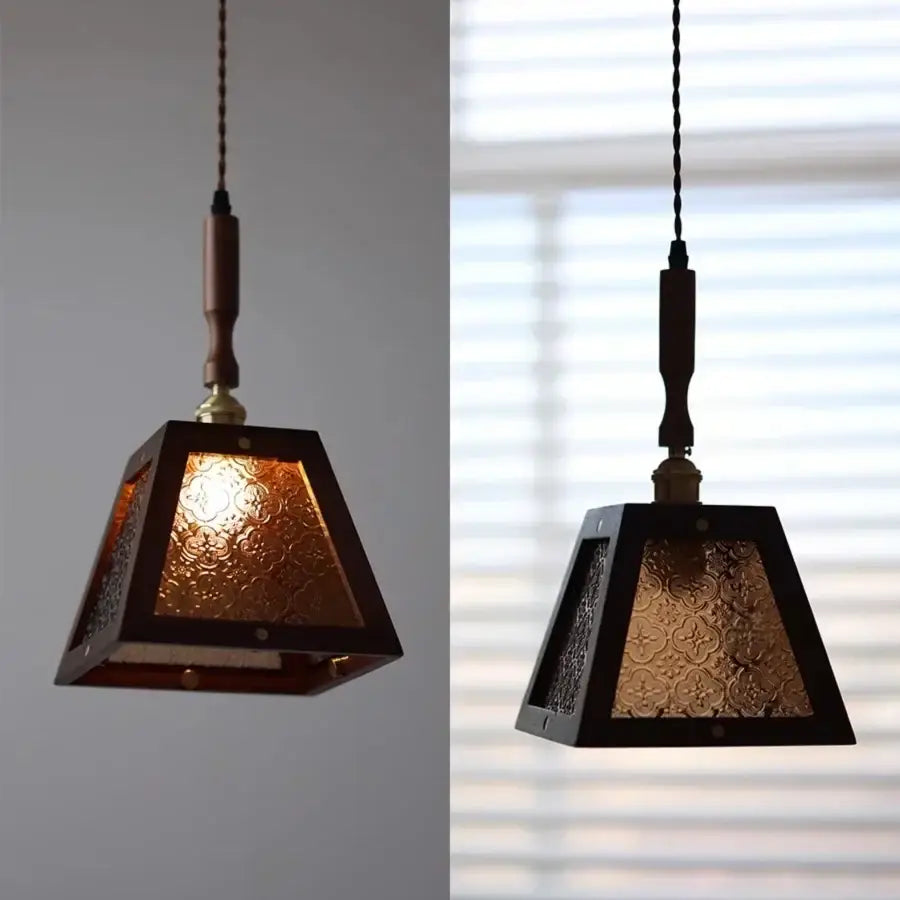 Modern wood and green led glass pendant lamp dining room
