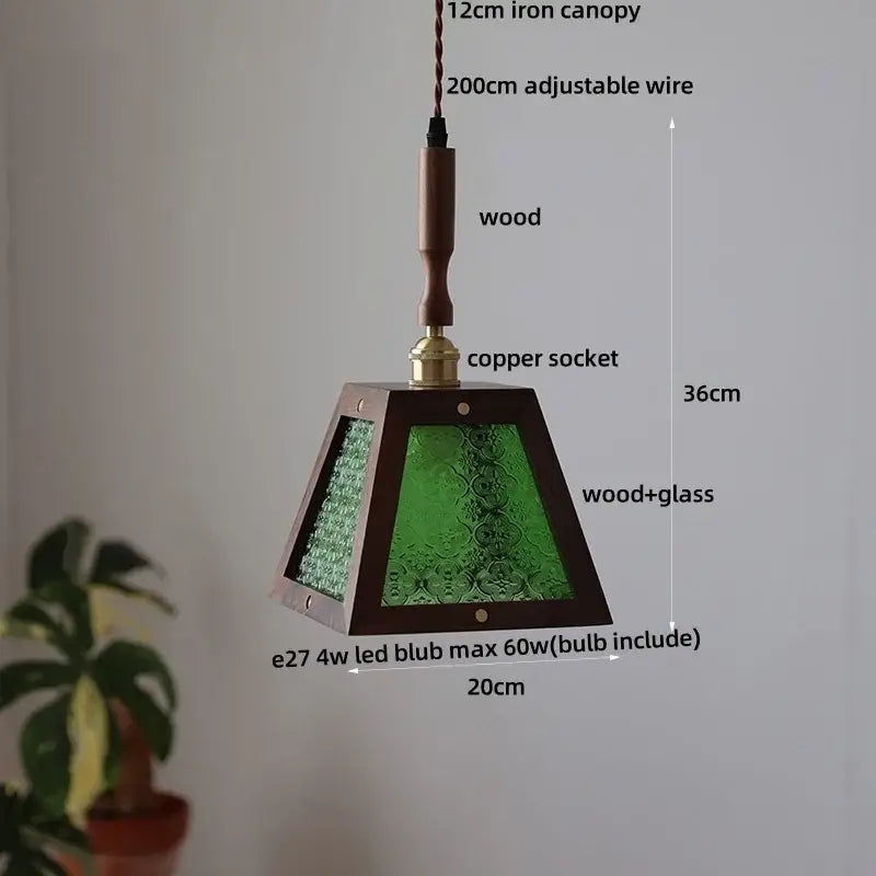 Modern wood and green led glass pendant lamp dining room