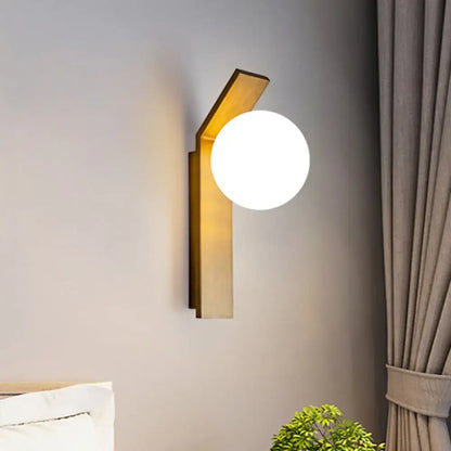 Modern wood and milk glass shade wall sconce dining room light