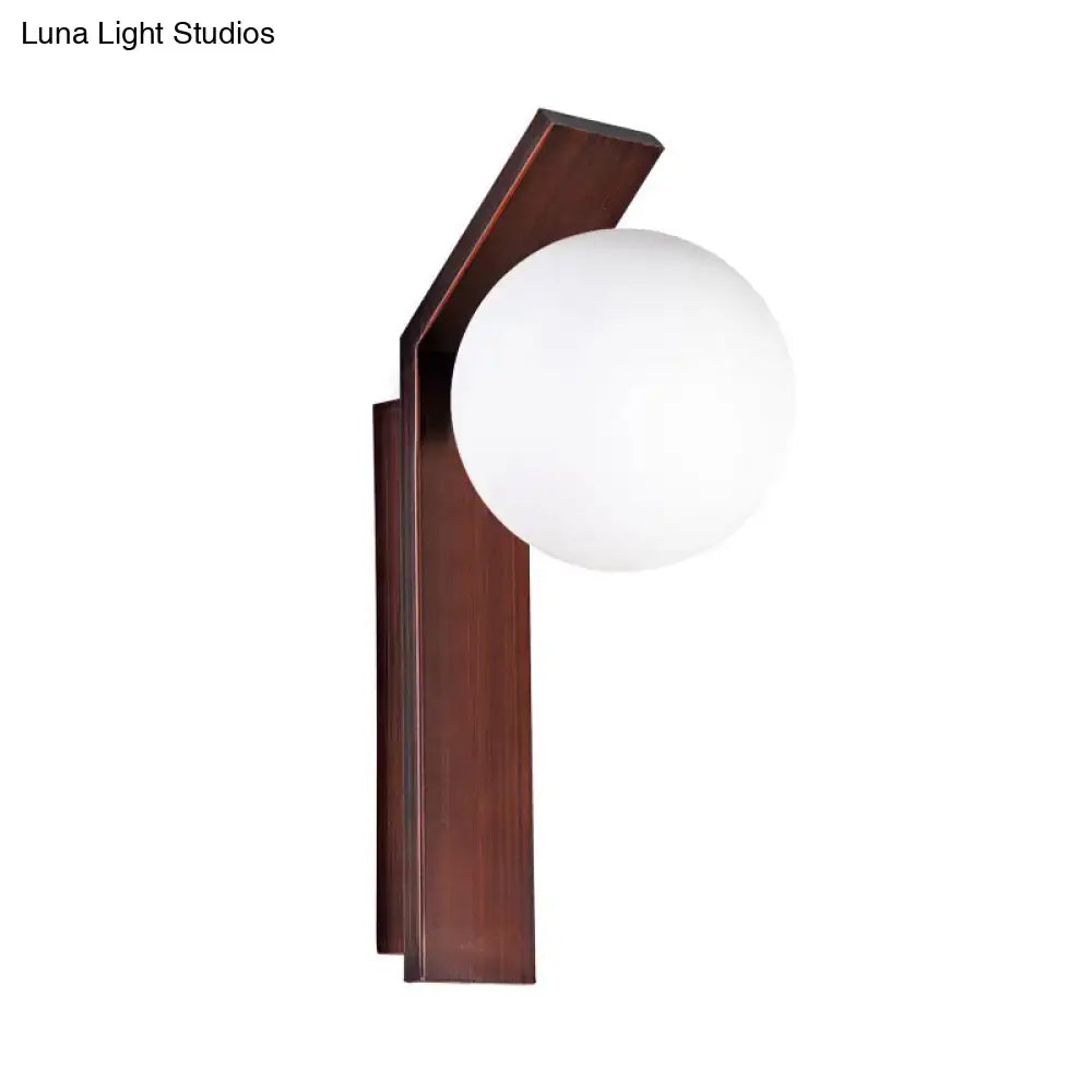 Modern wood and milk glass shade wall sconce dining room light
