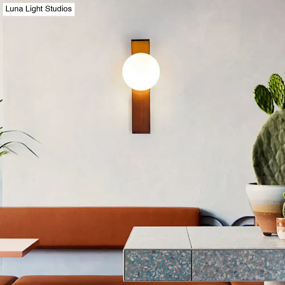 Modern wood and milk glass shade wall sconce dining room light