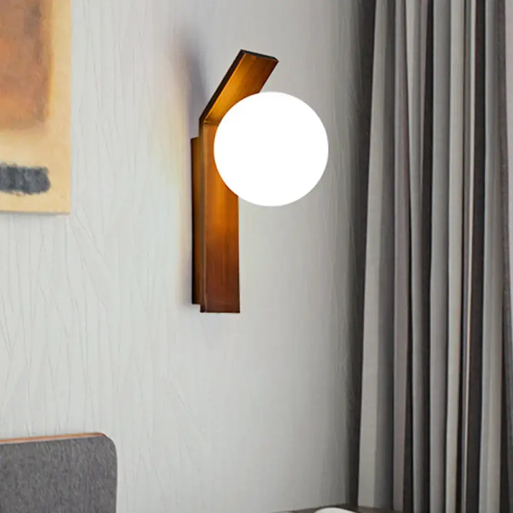 Modern wood and milk glass shade wall sconce dining room light