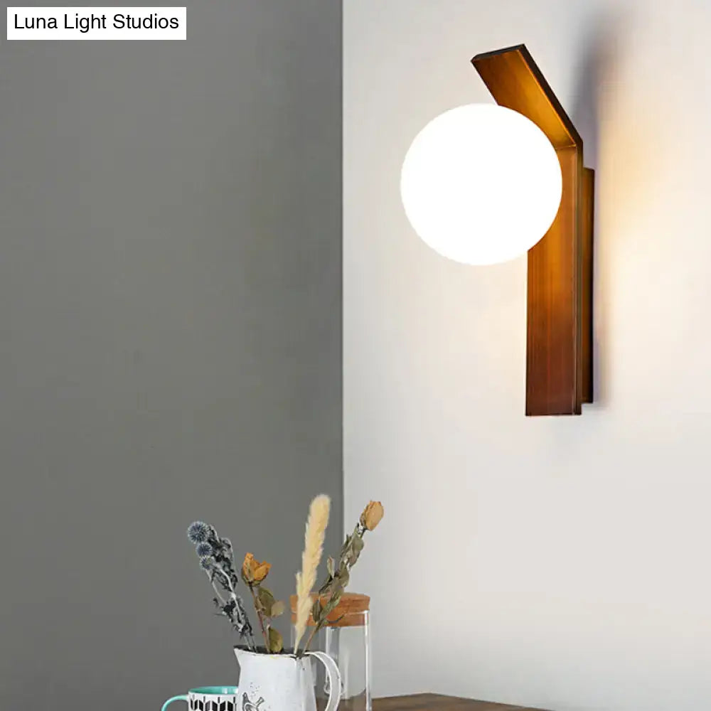 Modern wood and milk glass shade wall sconce dining room light