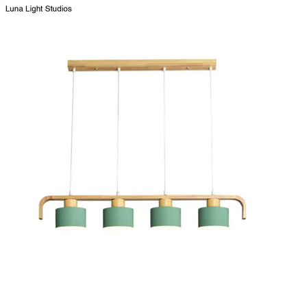 Modern wood and mint green 3 light chandelier for dining room kitchen
