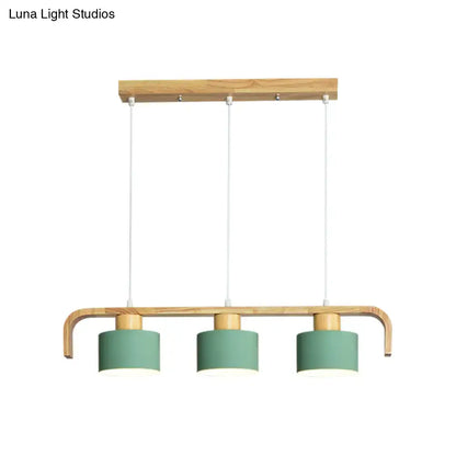 Modern wood and mint green 3 light chandelier for dining room kitchen