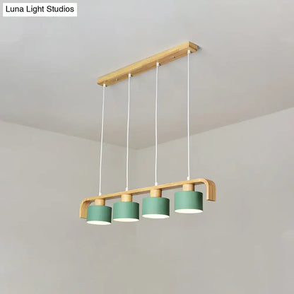 Modern wood and mint green 3 light chandelier for dining room kitchen
