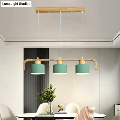 Modern wood and mint green 3 light chandelier for dining room kitchen