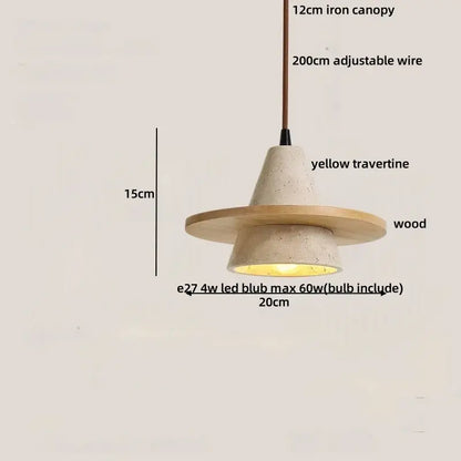 Modern wood and travertine iron led pendant light for living room