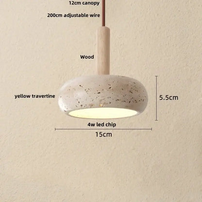 Modern wood and travertine iron led pendant light for living room