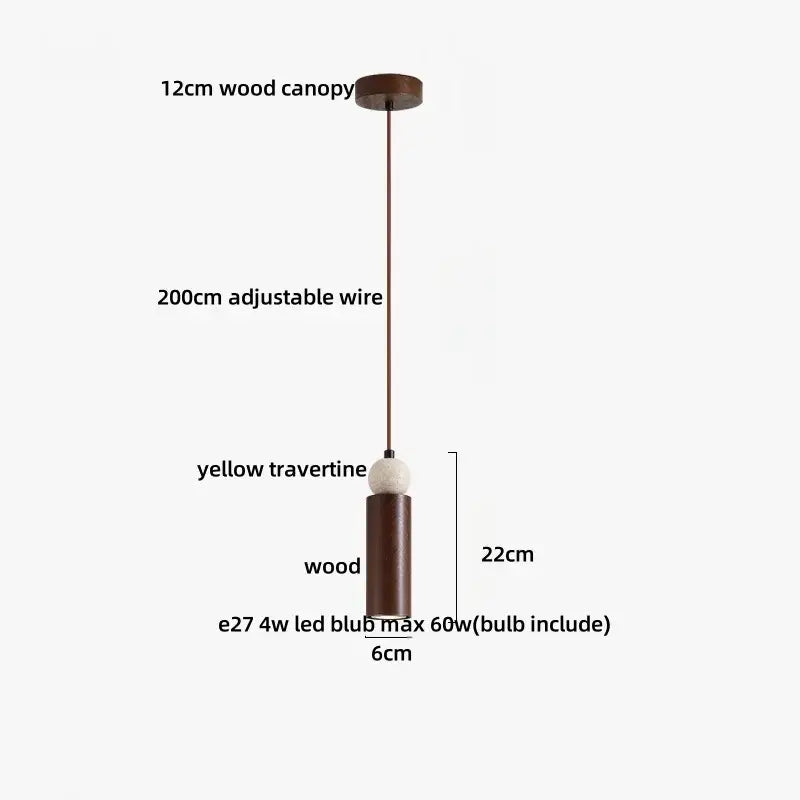 Modern wood and travertine iron led pendant light for living room