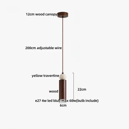 Modern wood and travertine iron led pendant light for living room
