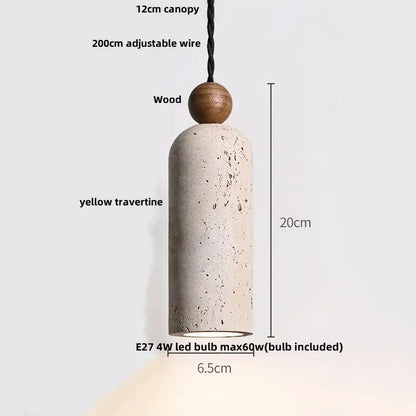 Modern wood and travertine iron led pendant light for living room