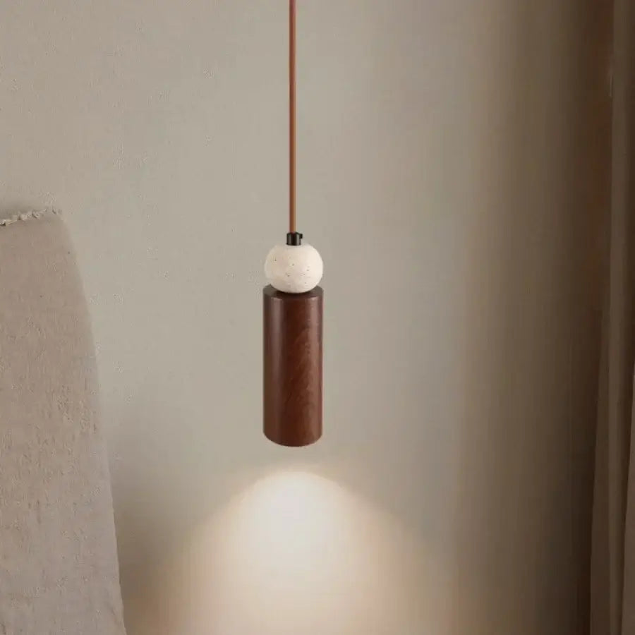 Modern wood and travertine iron led pendant light for living room