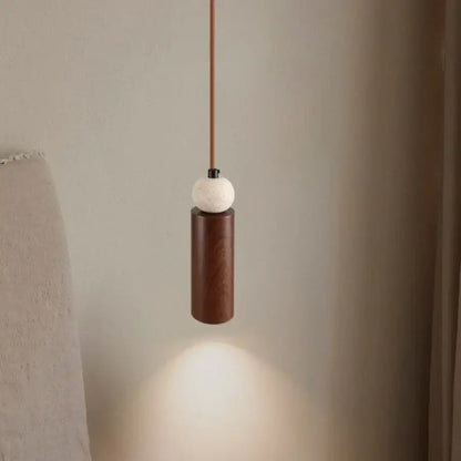 Modern wood and travertine iron led pendant light for living room