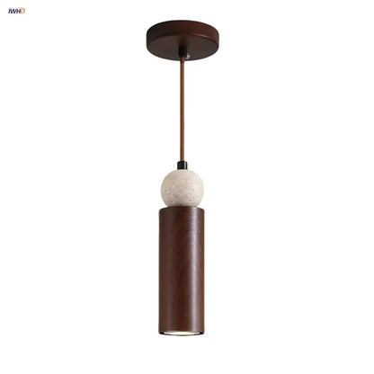 Modern wood and travertine iron led pendant light for living room