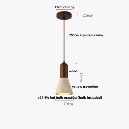 Modern wood and travertine iron led pendant light for living room