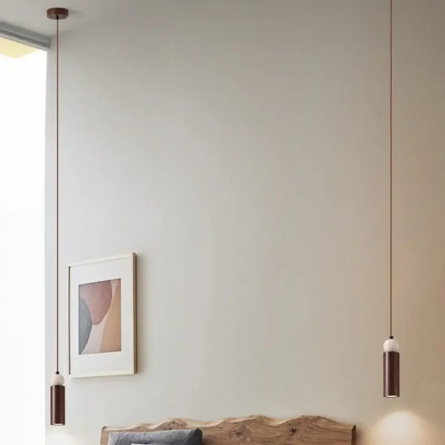 Modern wood and travertine iron led pendant light for living room