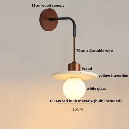 Modern wood and travertine led wall lamp bedroom sconce