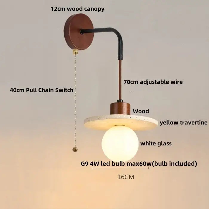 Modern wood and travertine led wall lamp bedroom sconce