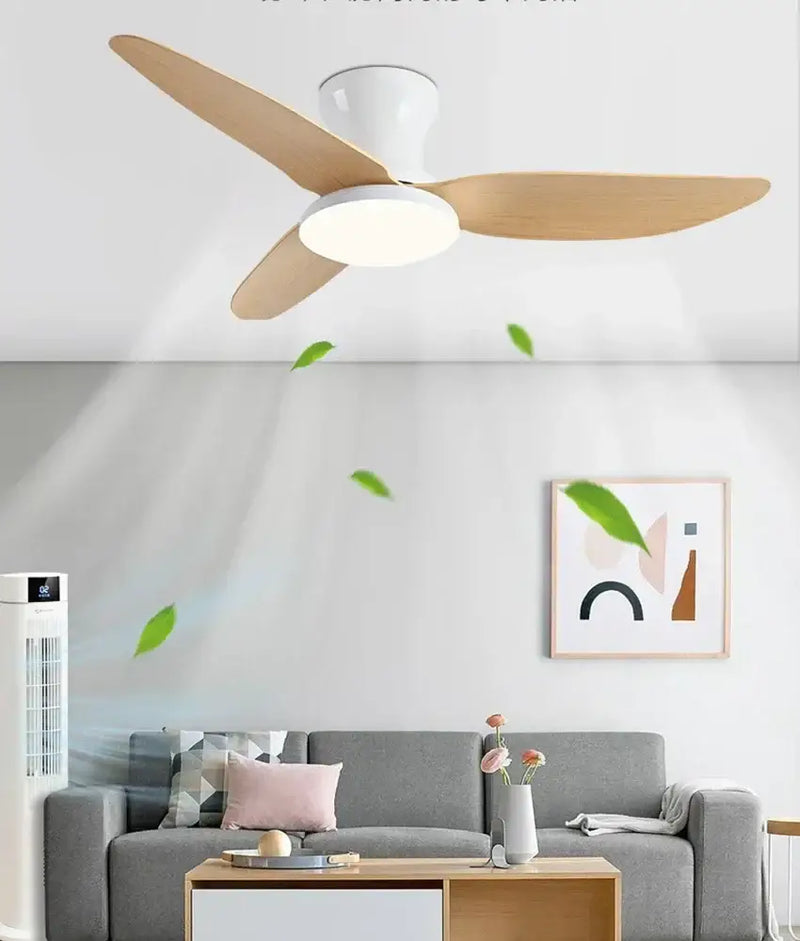 Modern wood and white ceiling fan with 30w remote control bedroom light