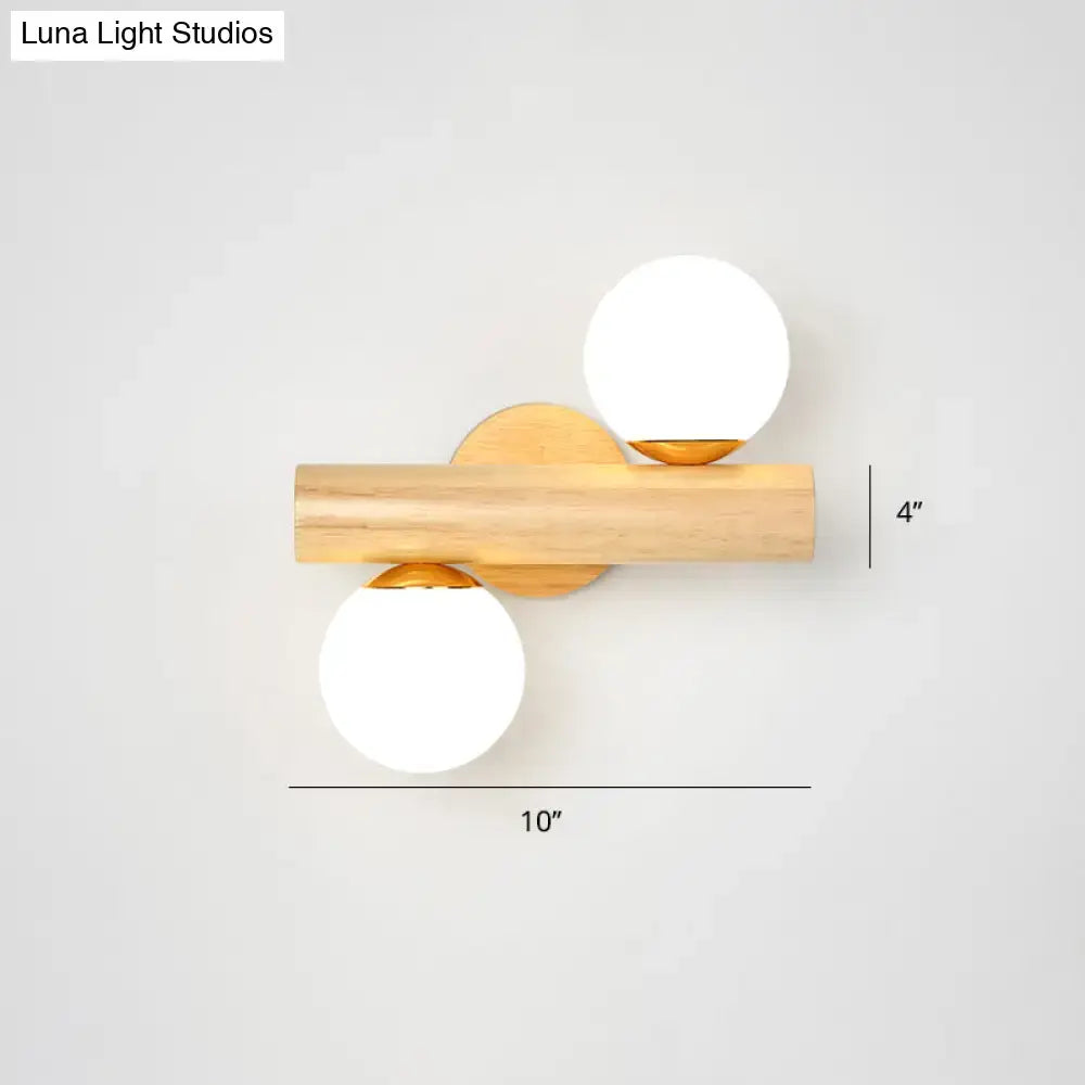 Modern wood and white glass ball rotating wall sconce bedroom light
