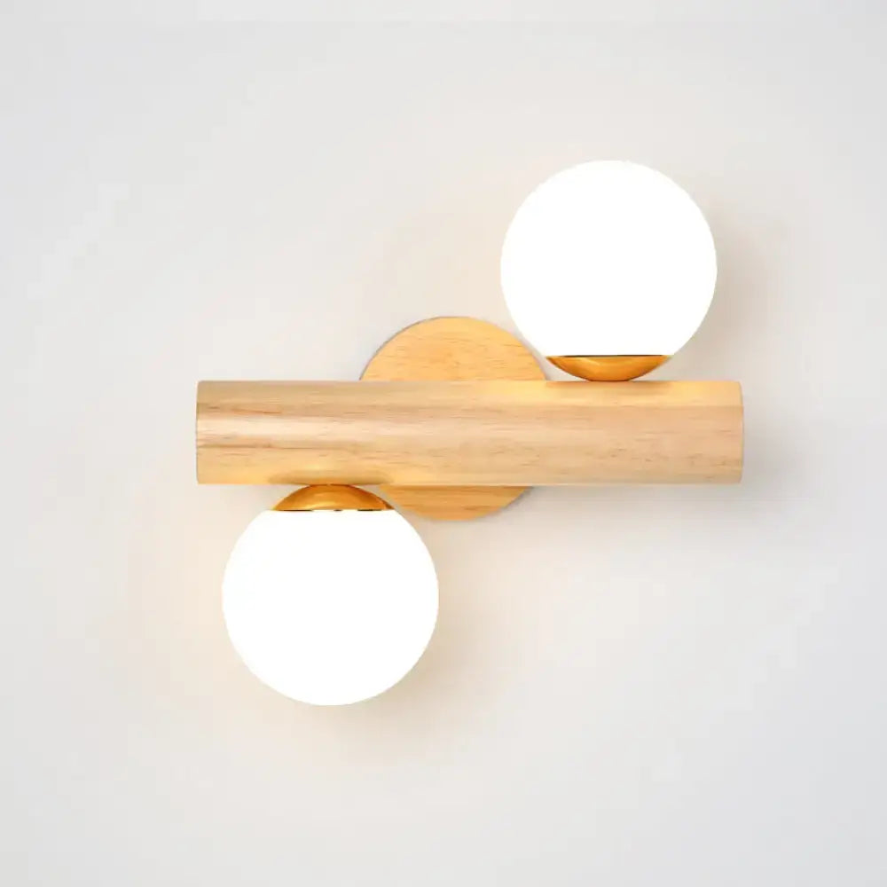 Modern wood and white glass ball rotating wall sconce bedroom light