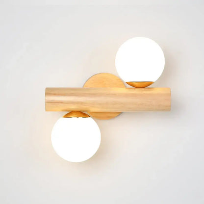 Modern wood and white glass ball rotating wall sconce bedroom light
