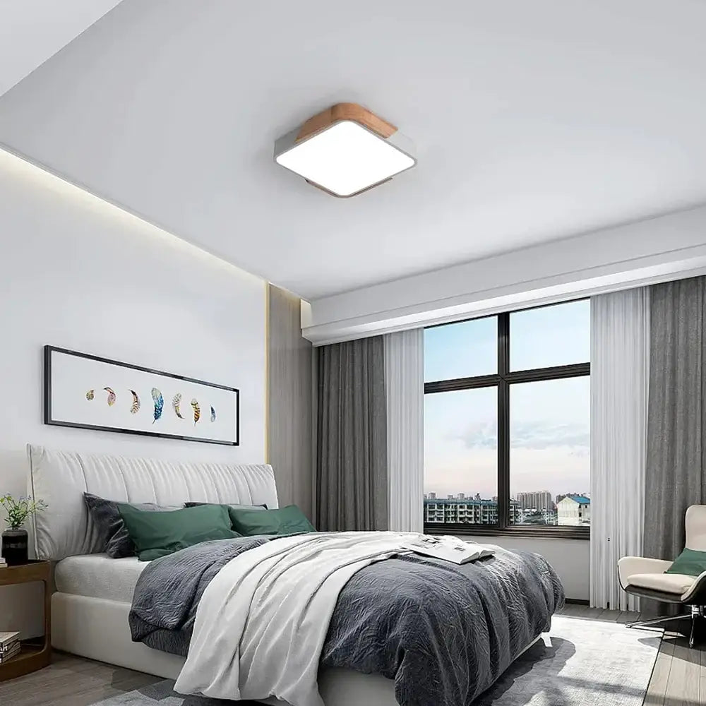 Modern wood and white led ceiling light bedroom decor