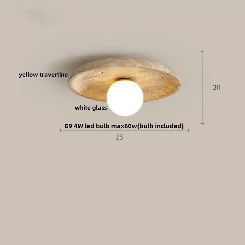 Modern wood base led ceiling light beige stone bedroom globe