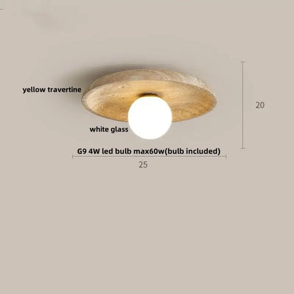 Modern wood base led ceiling light beige stone bedroom globe