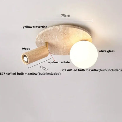 Modern wood base led ceiling light beige stone bedroom globe