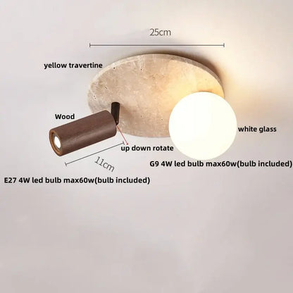 Modern wood base led ceiling light beige stone bedroom globe