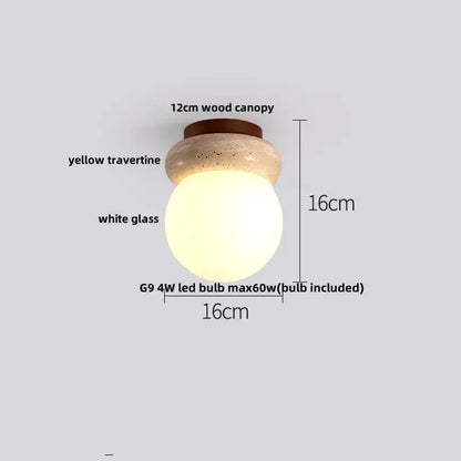 Modern wood base led ceiling light beige stone bedroom globe