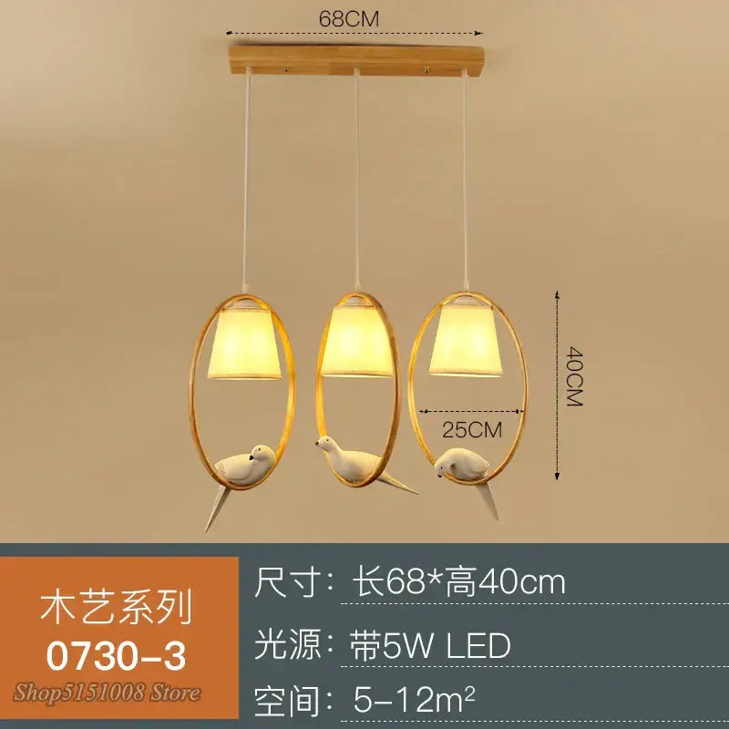 Modern wood bird glass pendant light kitchen hanging lamp