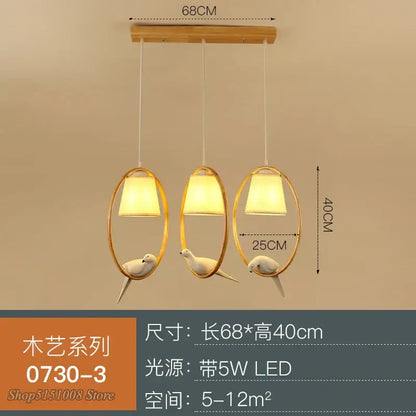 Modern wood bird glass pendant light kitchen hanging lamp