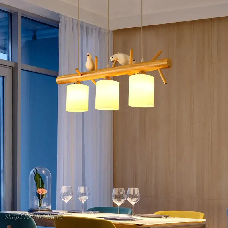 Modern wood bird glass pendant light kitchen hanging lamp