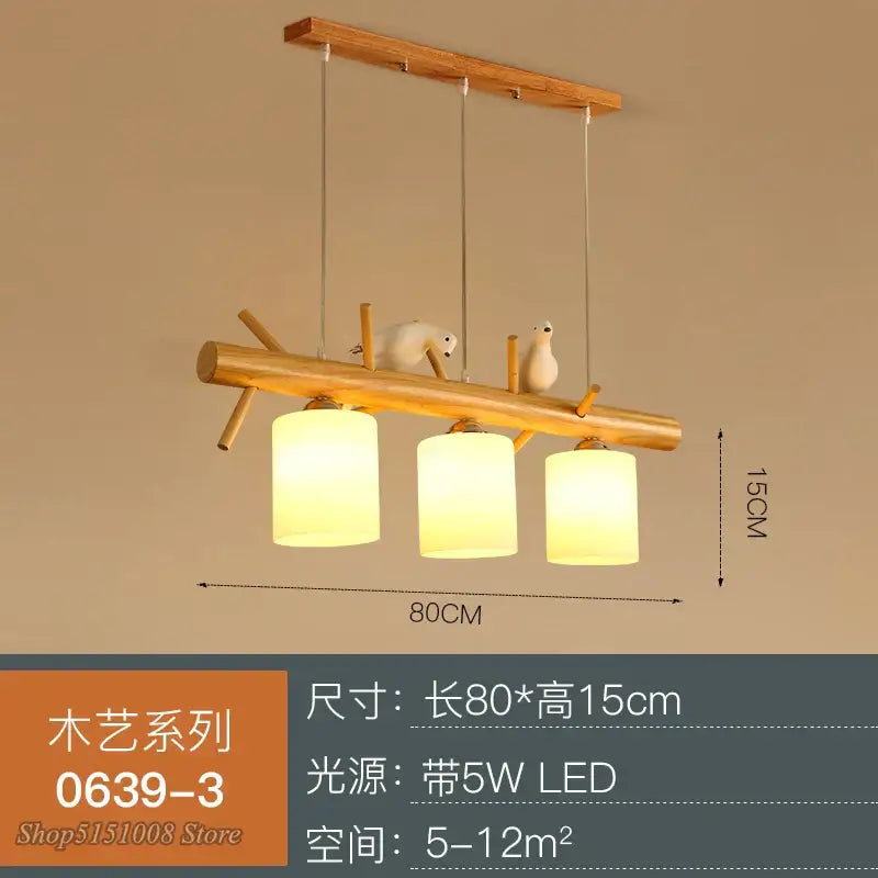 Modern wood bird glass pendant light kitchen hanging lamp