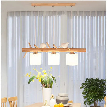 Modern wood bird glass pendant light kitchen hanging lamp