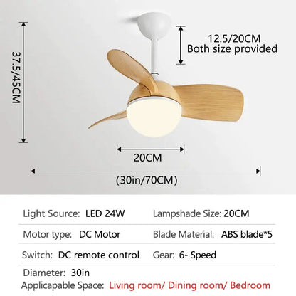 Modern wood blade ceiling fan light bedroom white led chandelier