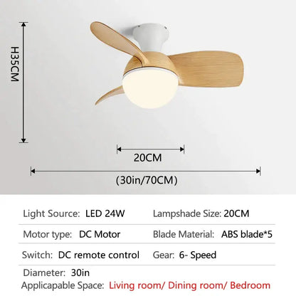 Modern wood blade ceiling fan light bedroom white led chandelier
