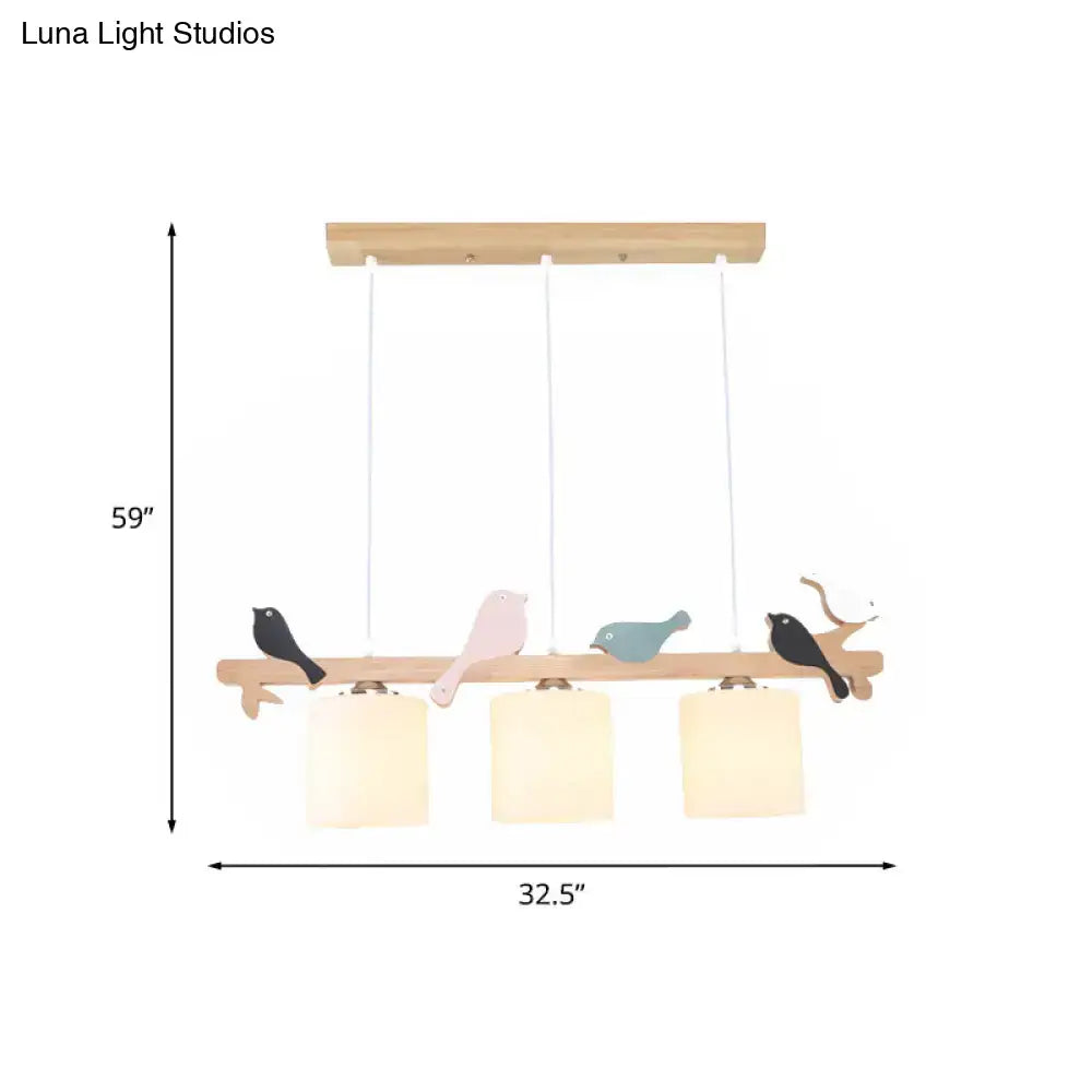 Modern wood branch bird pendant light kitchen island frosted glass
