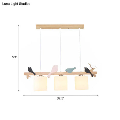 Modern wood branch bird pendant light kitchen island frosted glass