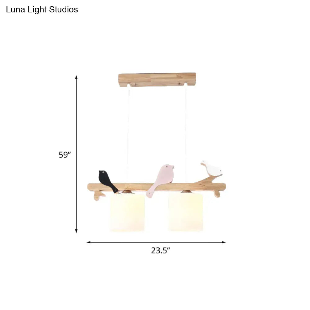 Modern wood branch bird pendant light kitchen island frosted glass