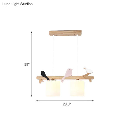 Modern wood branch bird pendant light kitchen island frosted glass