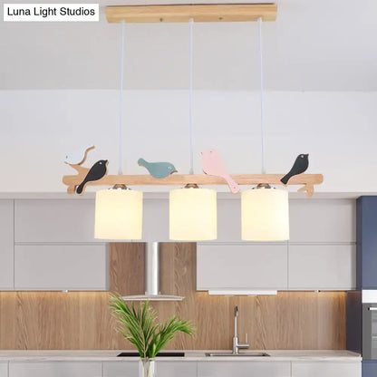 Modern wood branch bird pendant light kitchen island frosted glass