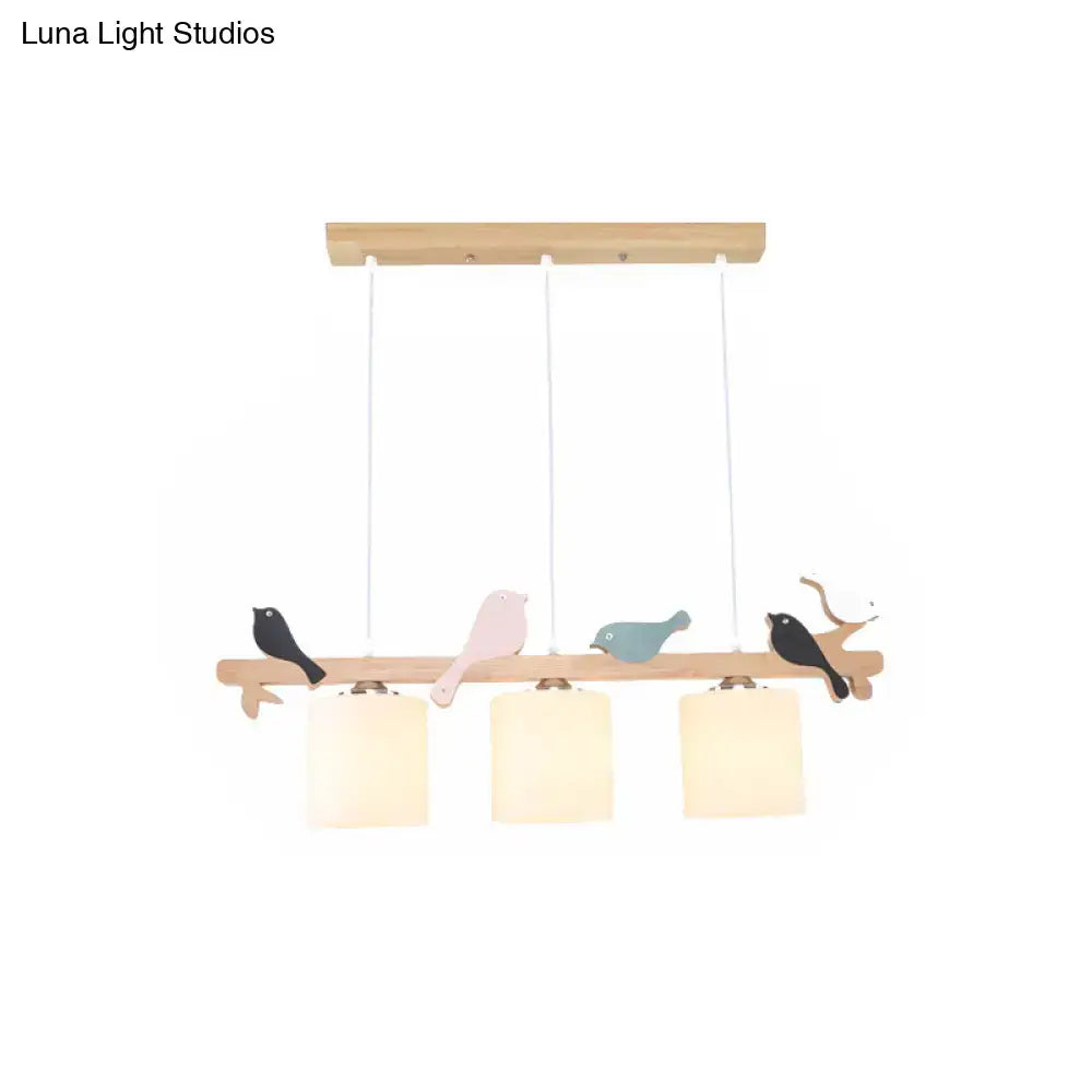 Modern wood branch bird pendant light kitchen island frosted glass